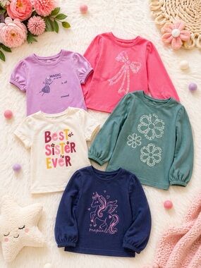 Toddler Girl Tops Bundle 3T 💕 5 Pieces Long Sleeve & Graphic Shirts Cute Mix